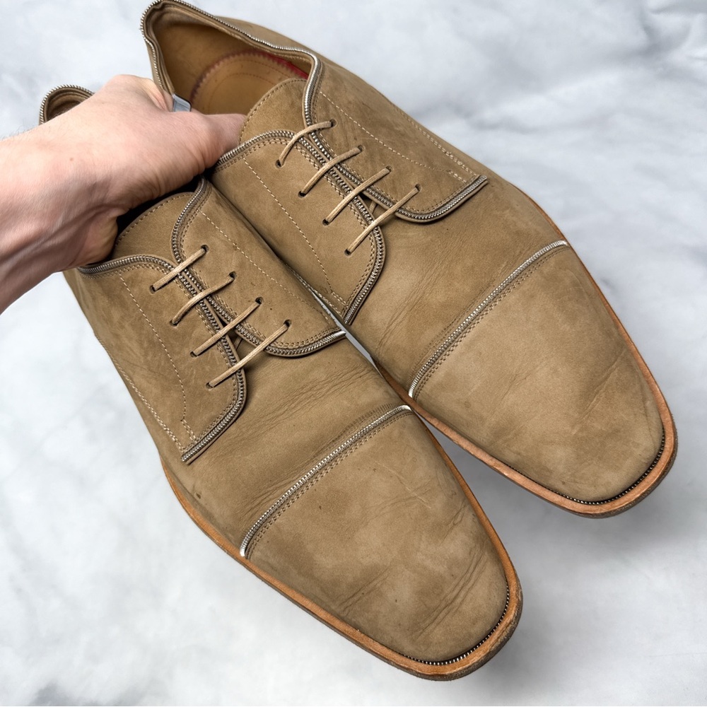 Christian Louboutin Greggo Zip Flat Calf Nubuck Zipper Trim Lace Up Dress Shoes - Picture 4 of 14